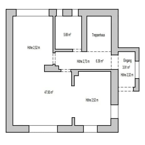 Grundriss des Erdgeschosses mit Windfang/Eingangsbereich, Flur, Gäste-WC und großzügigem Wohnbereich.